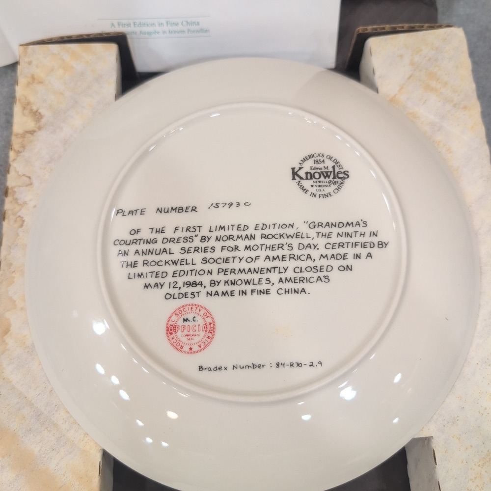 Norman Rockwell 1984 Mothers Day Plate Grandmas Courting Dress Edwin M Knowles - Picture 8 of 10